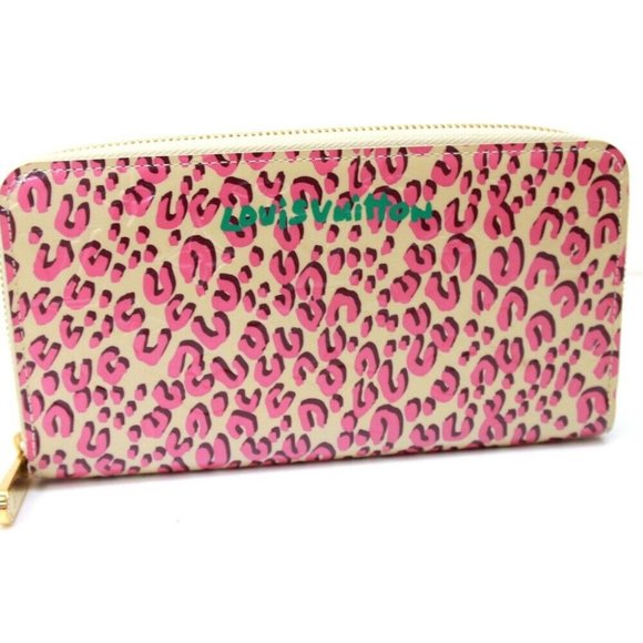LOUIS VUITTON M91476 Vernis Leopard Zippy Wallet Zip Around Long Wallet Pink - Picture 1 of 8
